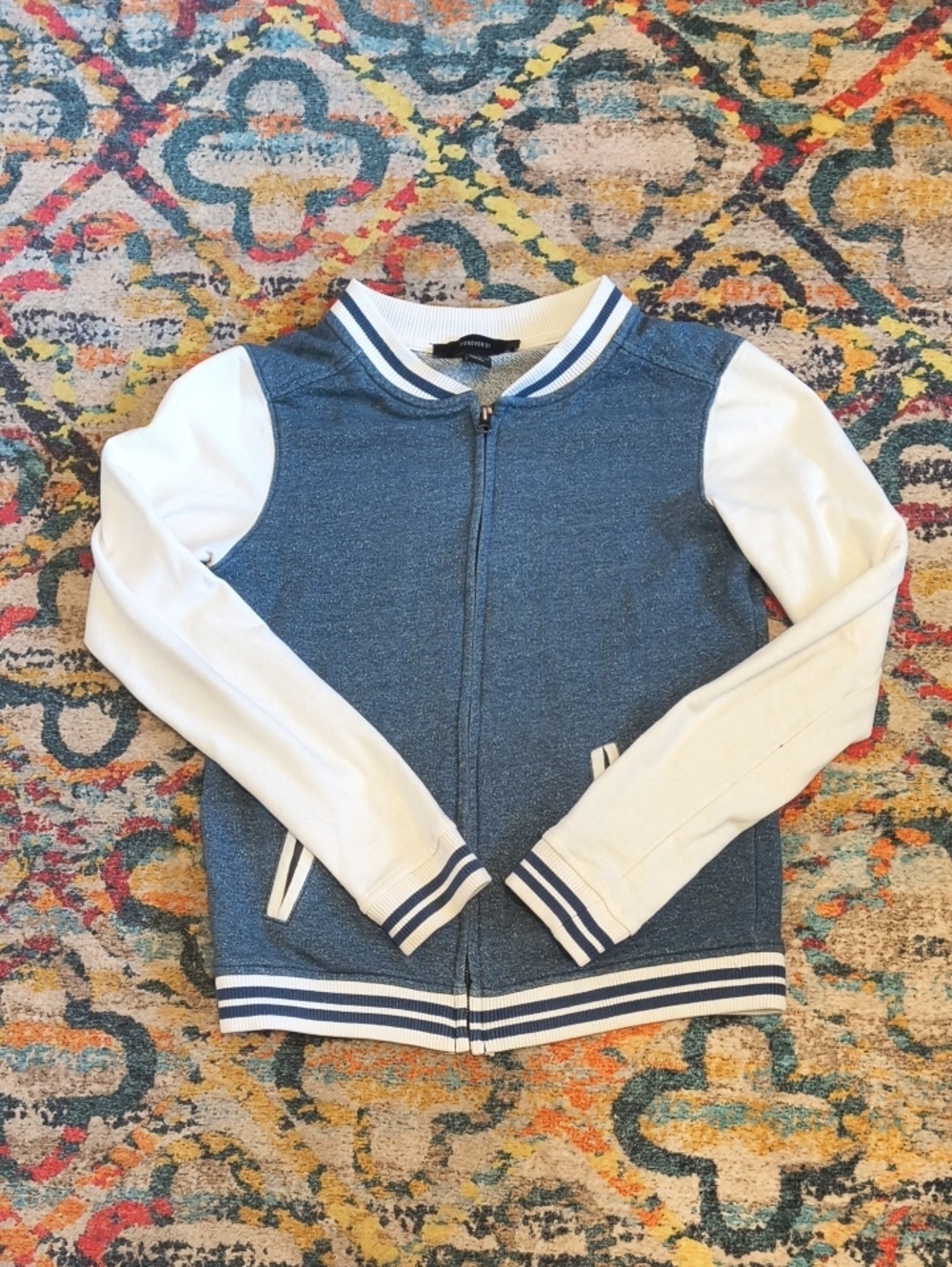 Forever 21 Kids Blue and White Bomber Jacket
